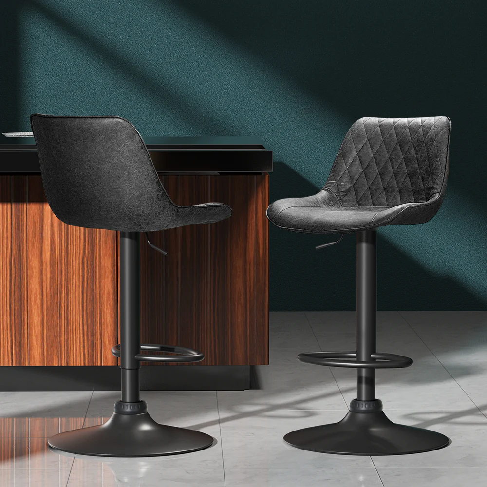 Set of 2 Barcelona Bar Stools Kitchen Stool Chairs Metal Barstool Dining Chair - Black - Nurns