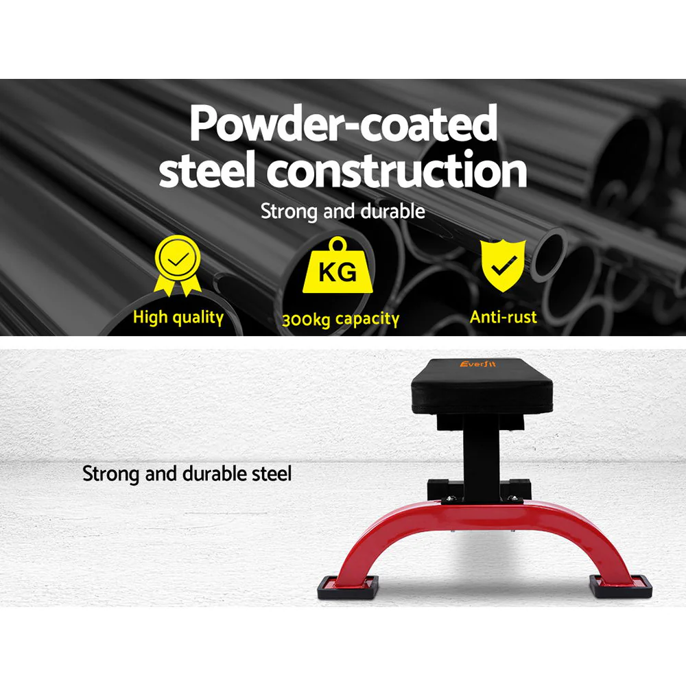 Everfit Weight Bench Flat Bench Press Home Gym Fitness 300KG Capacity - Nurns