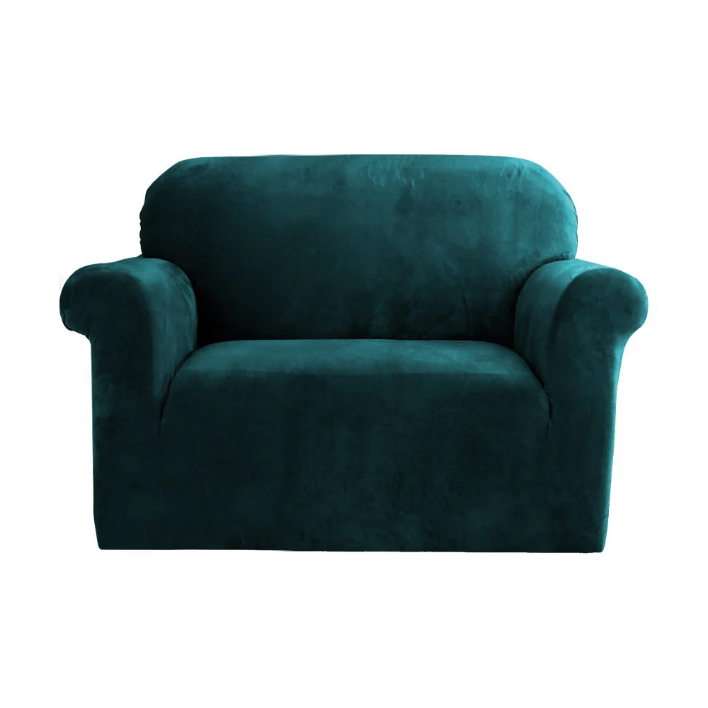 Velvet Sofa Cover Plush Couch Cover Lounge Slipcover 1-Seater Agate Green - Nurns