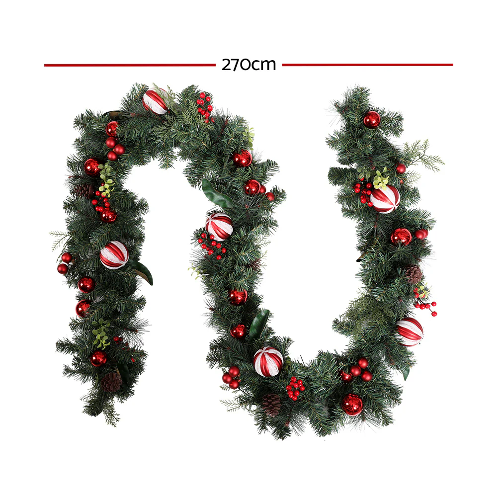 9ft 2.7m 220 Tips Christmas Garland with Decorations Xmas Wedding Party - Nurns