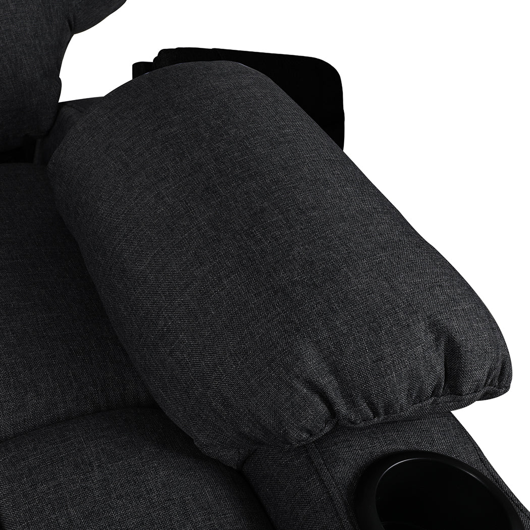 Medea Recliner Chair Electric Lift Chair Armchair Lounge Fabric USB Charge - Black - Nurns
