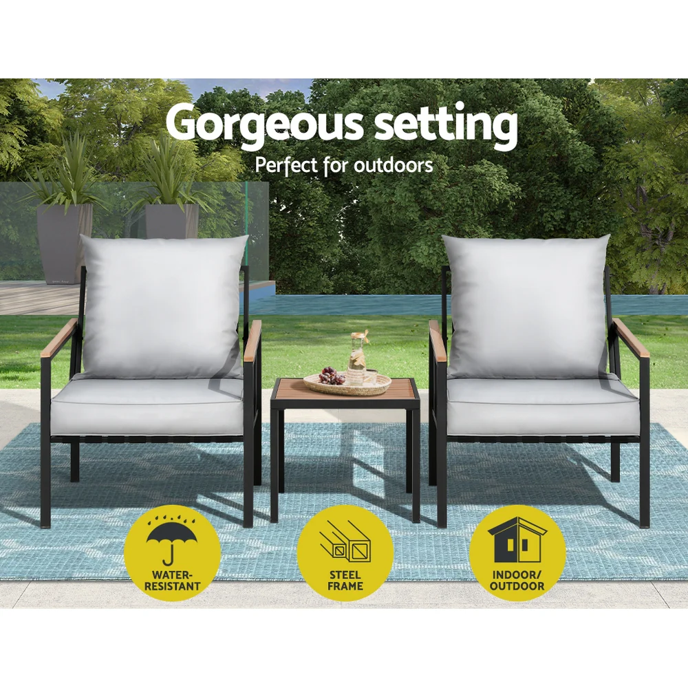 Imani 2-Seater Chairs Table Patio 3-Piece Outdoor Furniture - Grey - Nurns