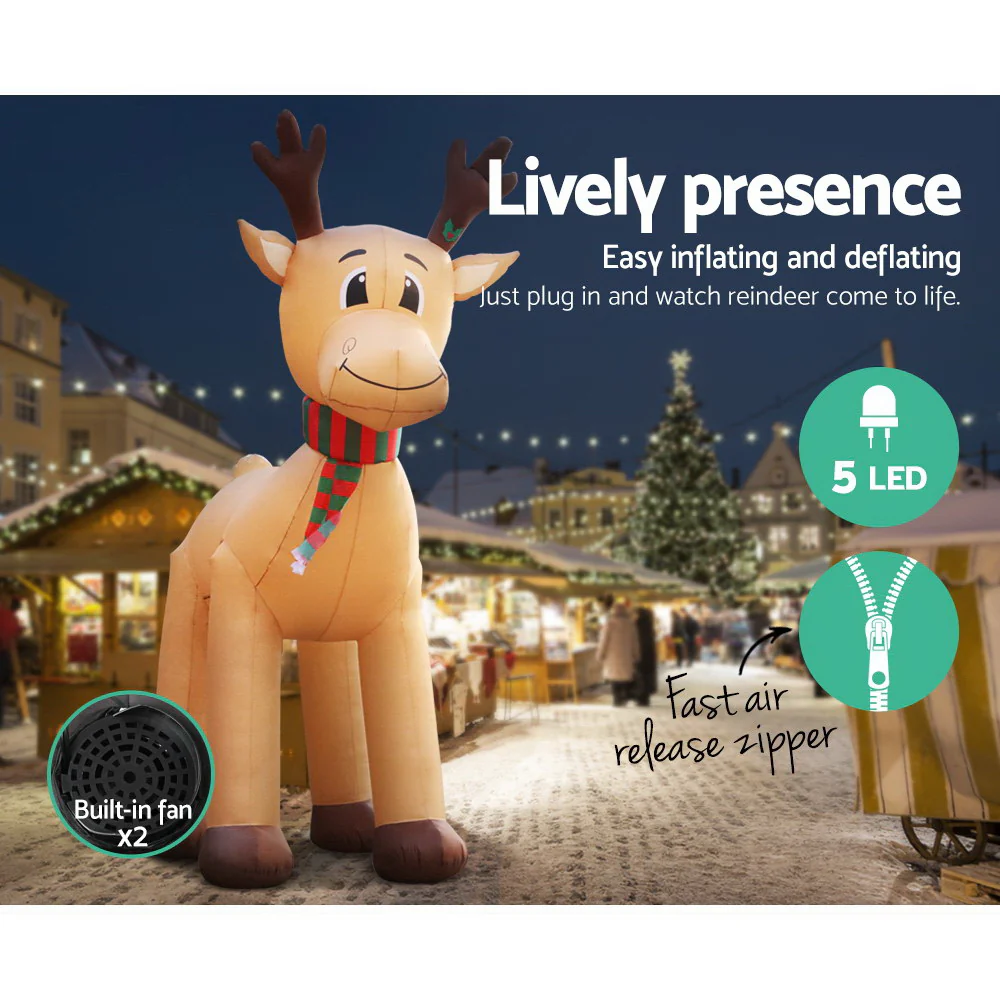 Reindeer Christmas Inflatable Illuminated Xmas Decorations - 5M - Nurns