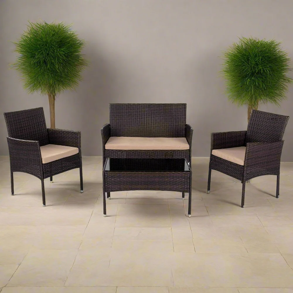 Avery 4-Seater Wicker 4-Piece Outdoor Lounge Set - Black - Nurns