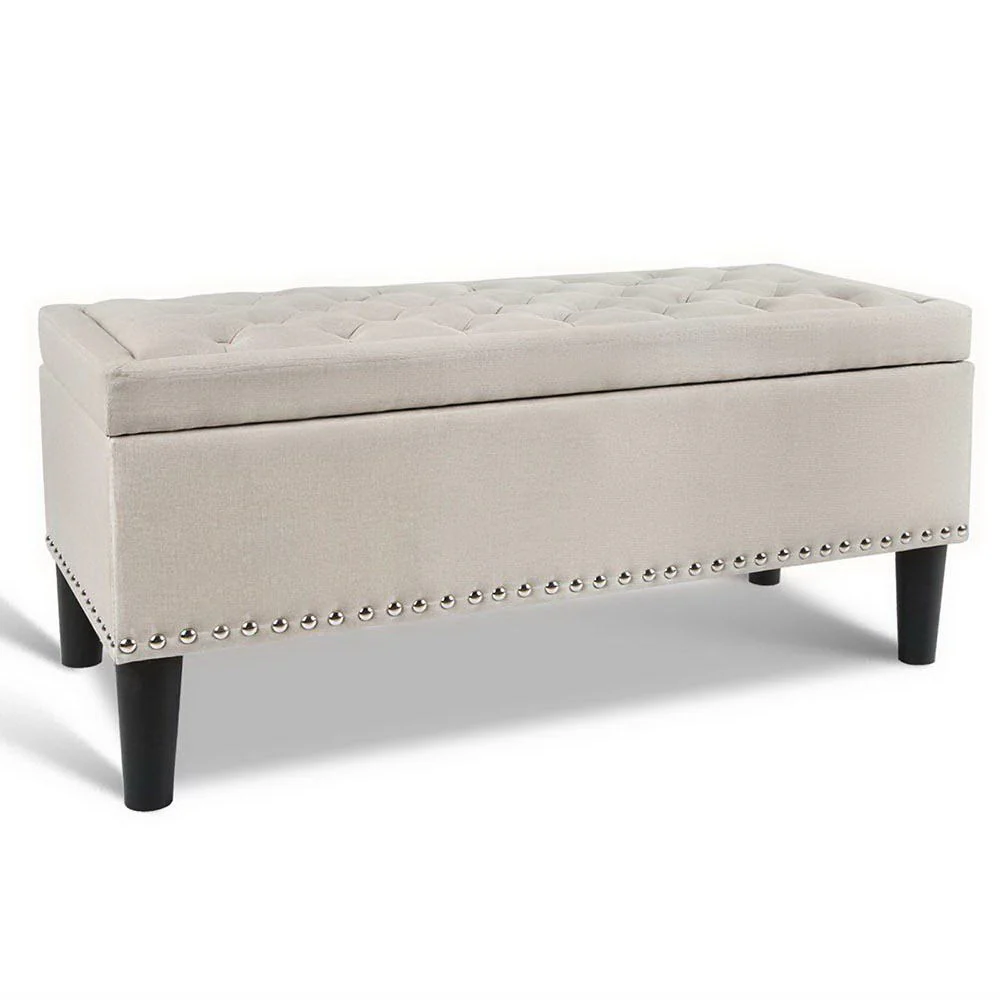 Storage Ottoman Blanket Box Fabric Chest Footstool Foot Stool Bench Taupe - Nurns