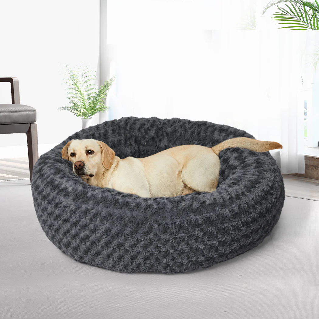 LARGE Dog Beds Calming Warm Soft Plush - Dark Grey - Nurns