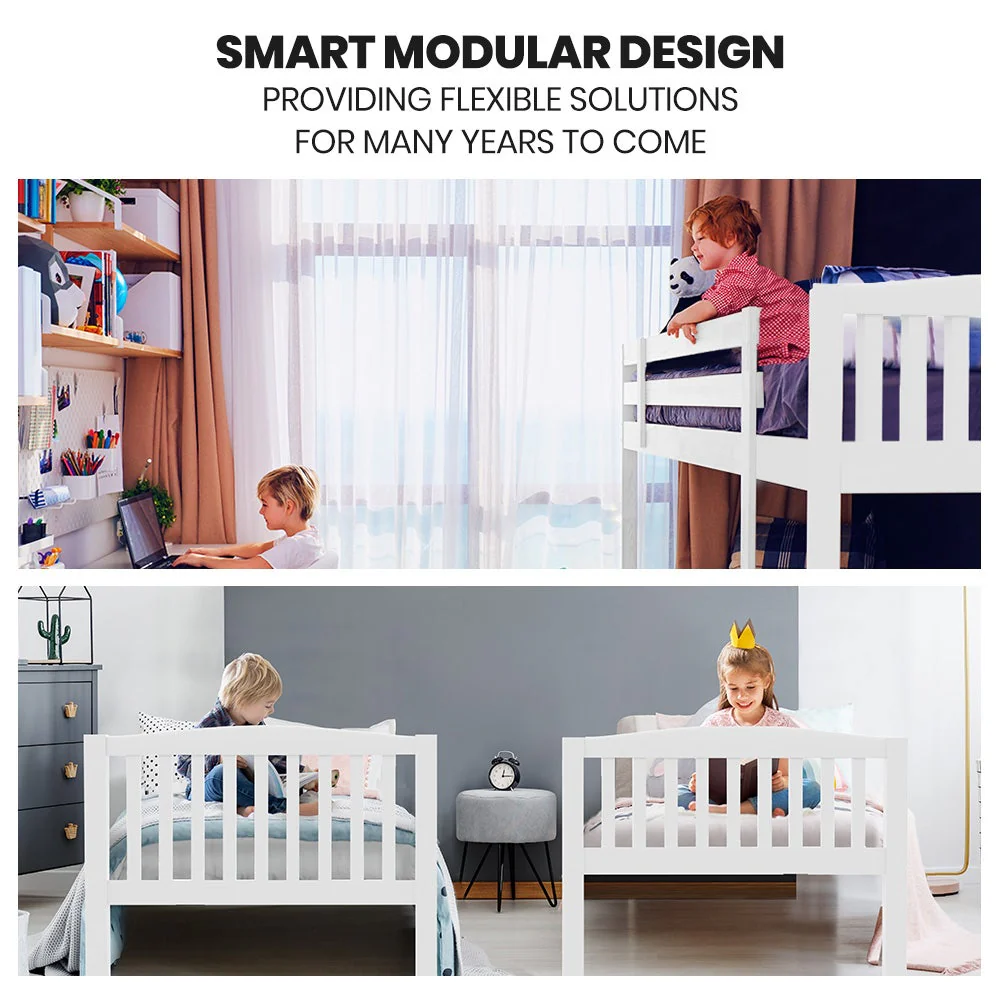 Maia Modular Slumber Wooden Kids Bunk Bed Frame - White Single - Nurns