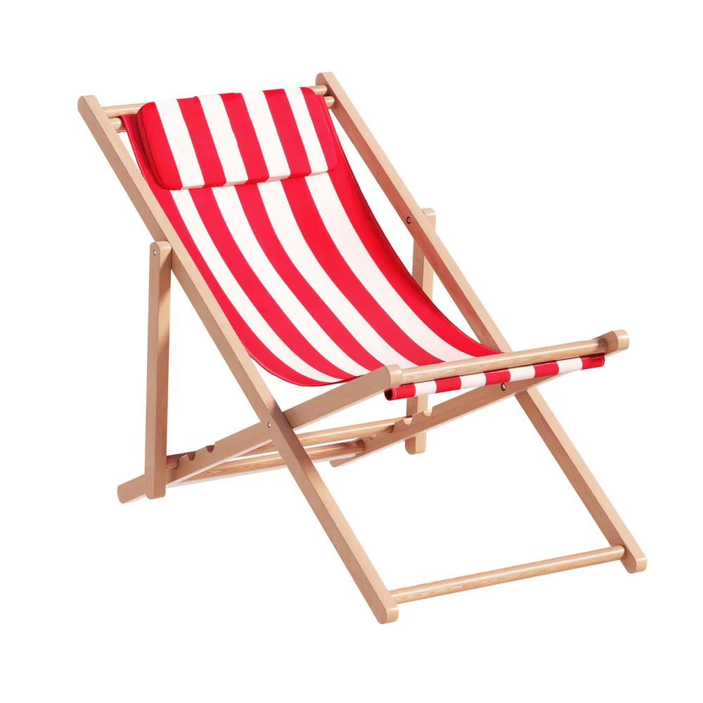 Damien Outdoor Chairs Sun Lounge Deck Beach Chair Folding Wooden Patio Furniture - Red and White - Nurns