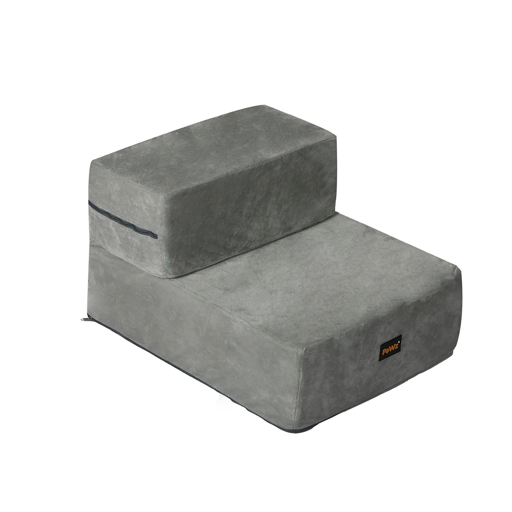 Pet Stairs 2 Step Ramp Portable Adjustable Climbing Ladder Soft Washable - Grey Small - Nurns