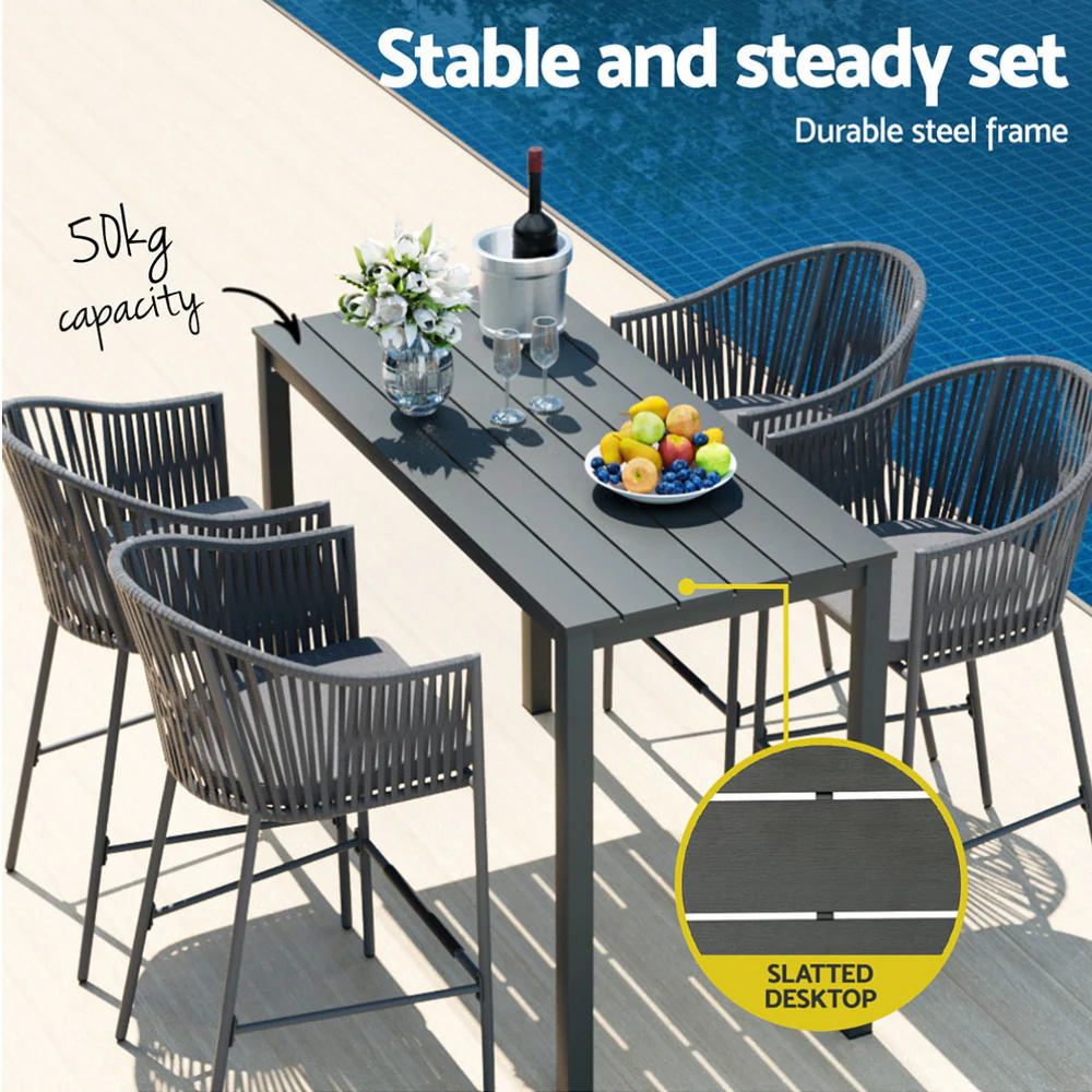 Asher 4-Seater Bar Table Furniture Chairs Table Patio 5-Piece Outdoor Bistro Set - Grey - Nurns