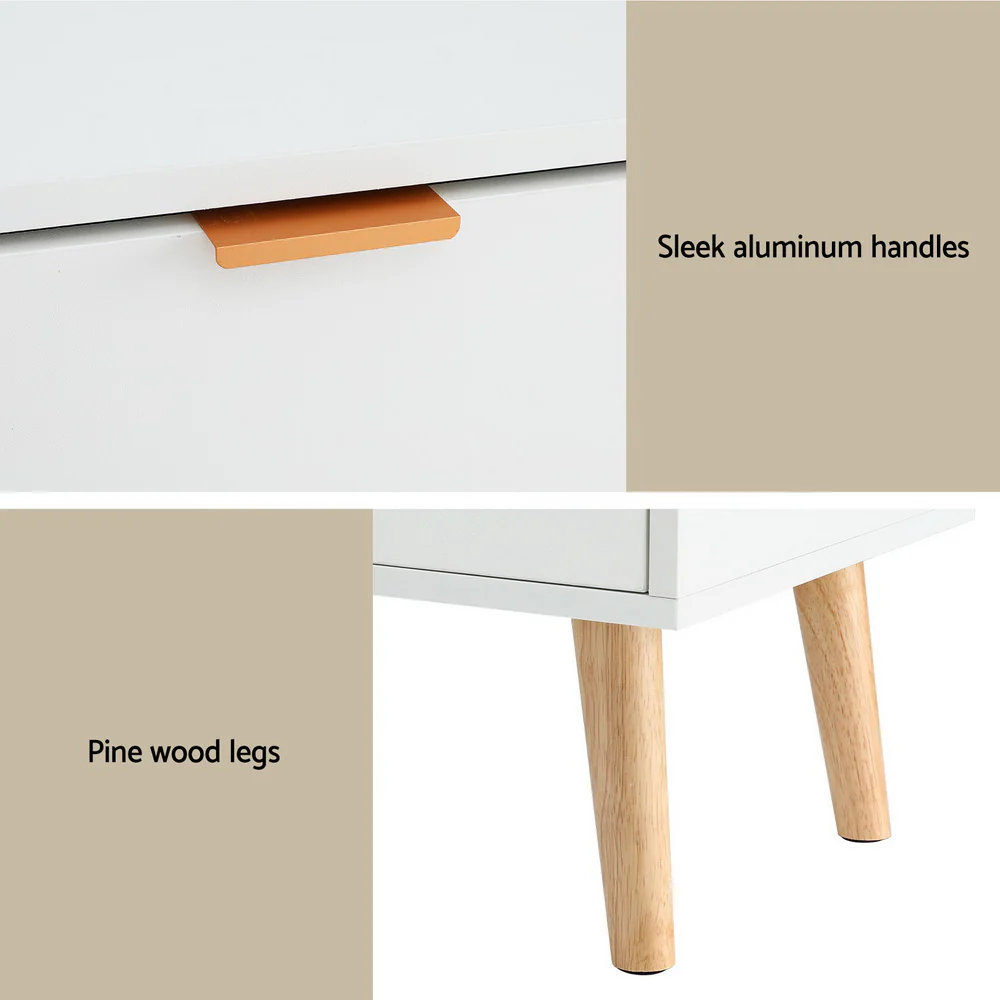 Barrie Wooden Bedside Tables with 2 Drawers - White - Nurns