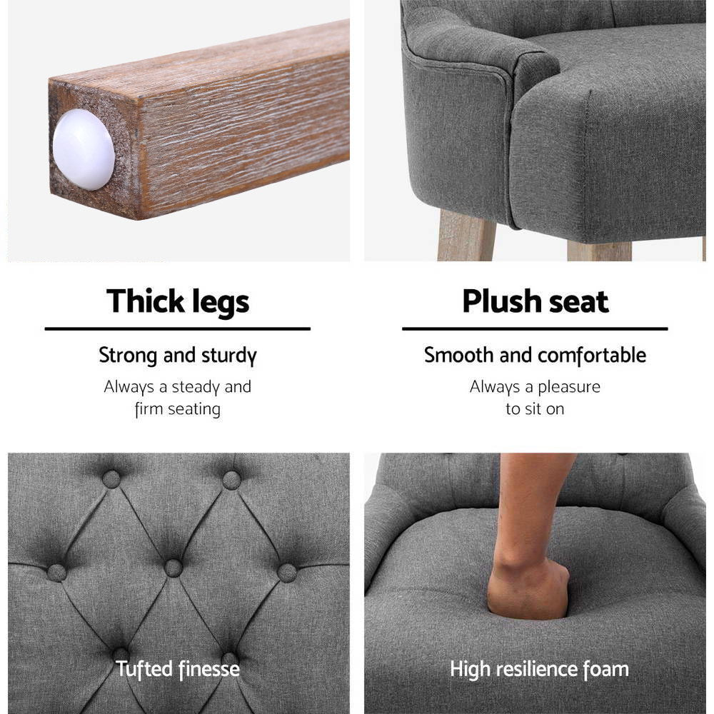 Bristol Set of 2 Dining Chairs Linen French Provincial - Grey - Nurns