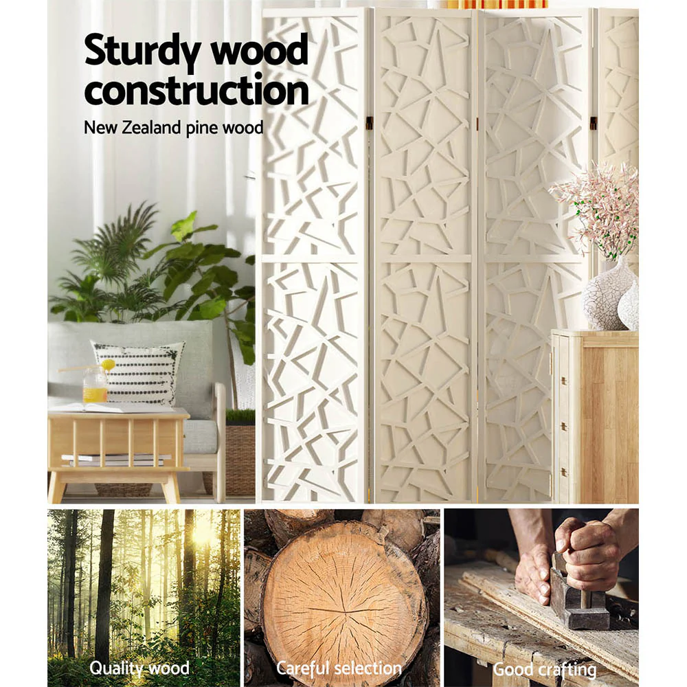 6 Panel Room Divider Screen 244x170cm - White - Nurns