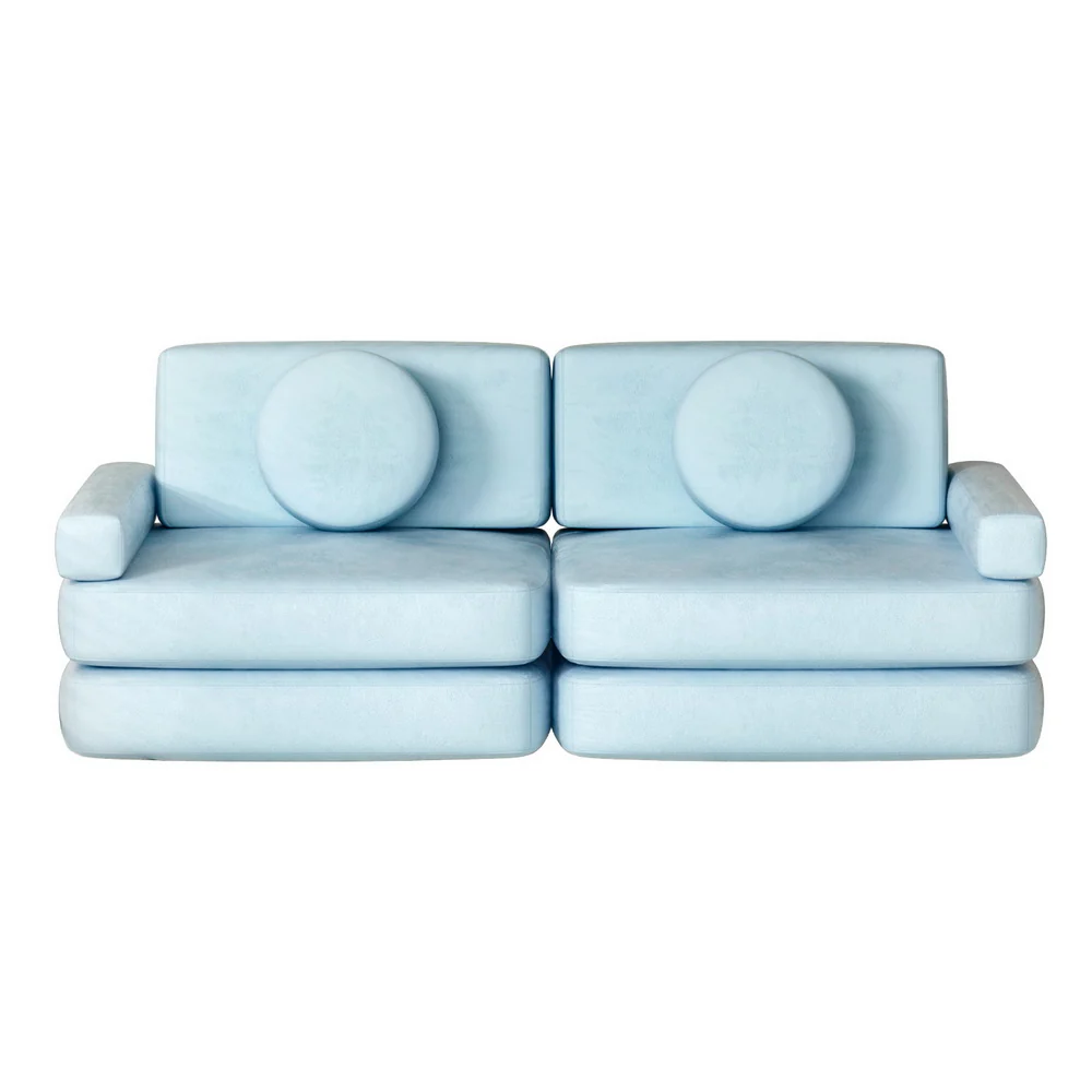 Madelyn 2-Seater Sofa Bed 160CM DIY Play Couch Velvet - Blue - Nurns