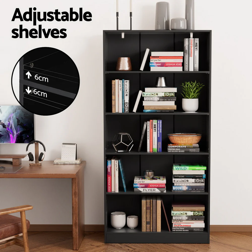 Artiss Bookshelf 5 Tiers Anton Black - Nurns