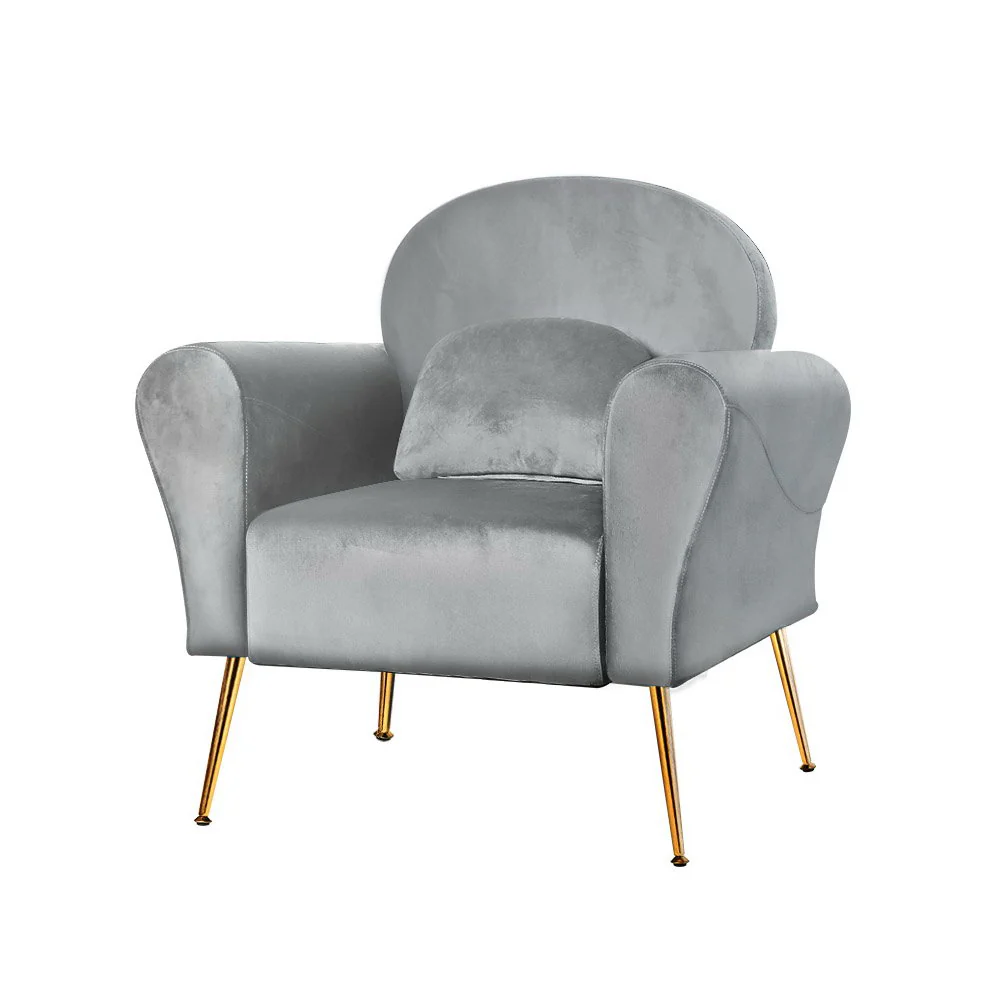 Maryjane Accent Velvet Cushion Lounge Armchair - Grey - Nurns