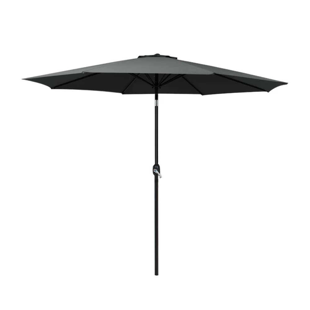 Instahut 2.7m Outdoor Umbrella w/Base Pole Stand Garden Beach Black - Nurns