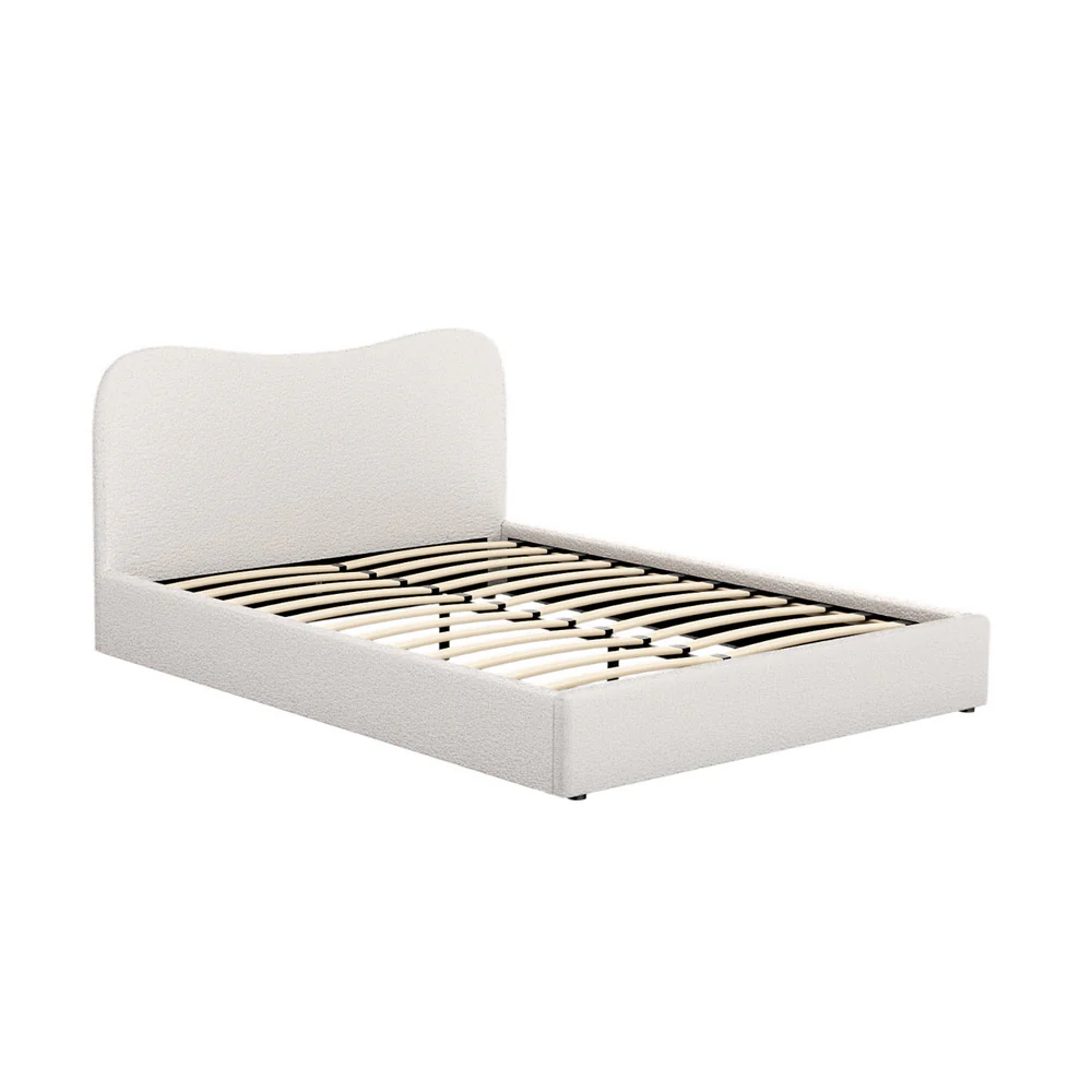 Naida Bed Frame Bouclé - Beige Queen - Nurns