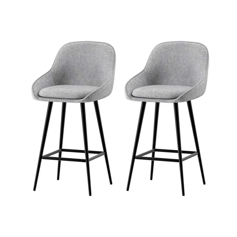 Set of 2 Lima Bar Stools Upholstered Stool Counter Seat - Grey - Nurns