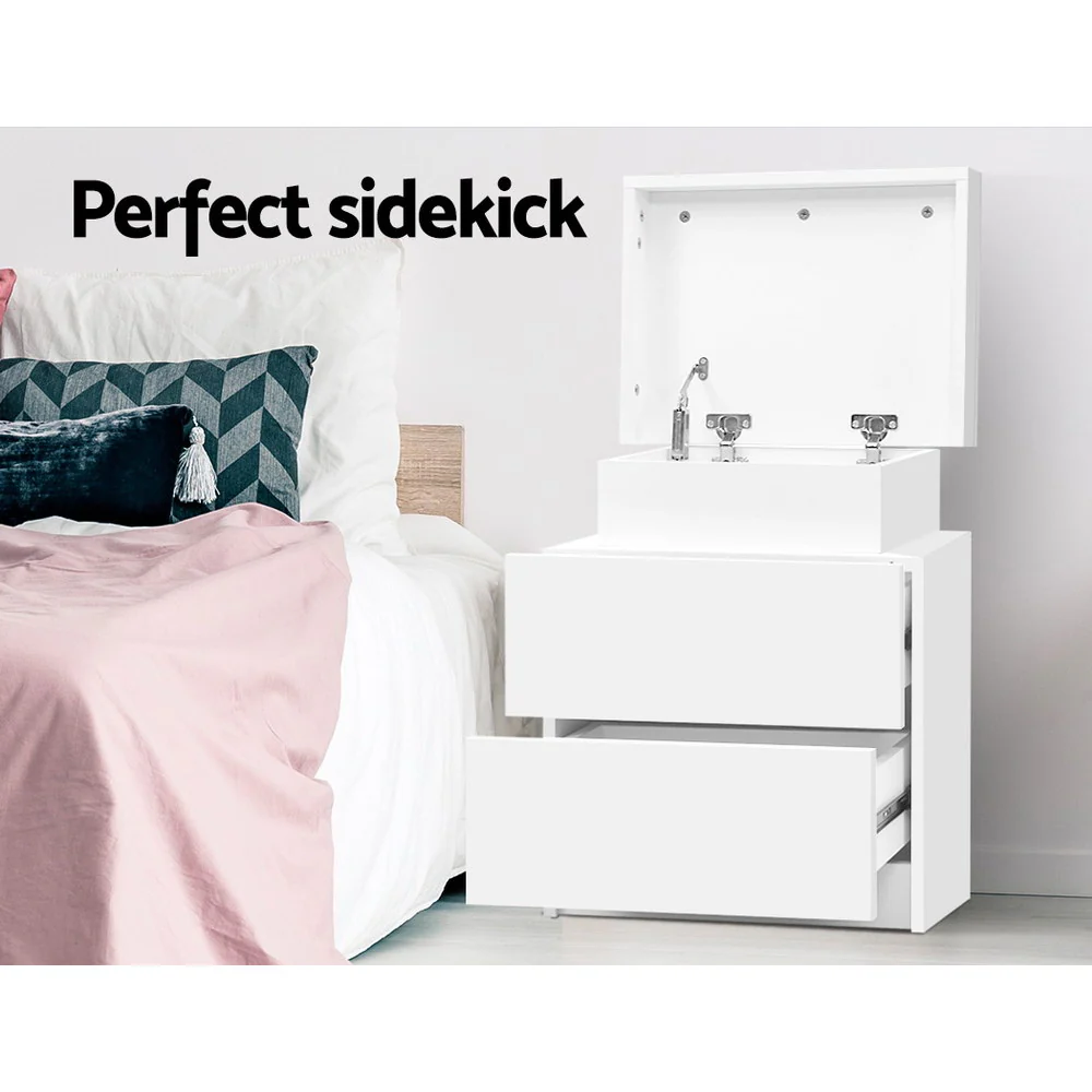 Laval Wooden Bedside Tables Side Table Storage Nightstand White Bedroom with 2 Drawers - White - Nurns