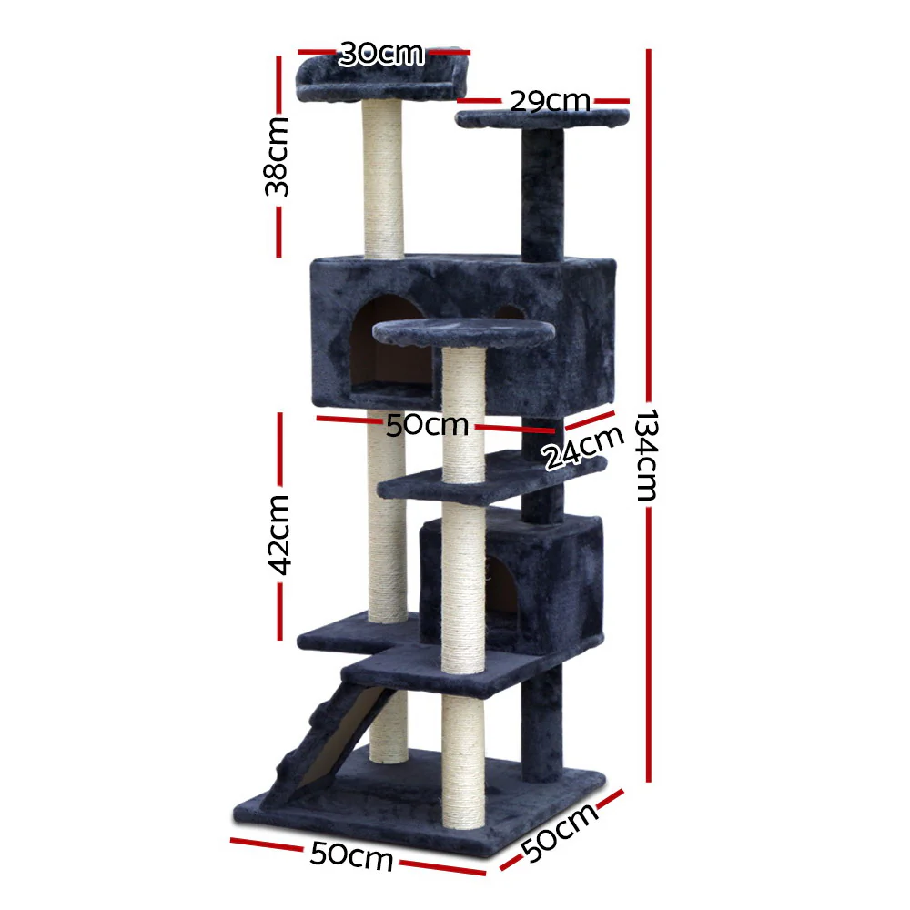 Cat Tree 134cm Trees Scratching Post Scratcher Tower Condo House Furniture Wood Grey - Nurns