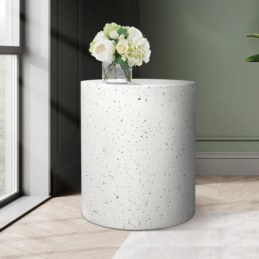 Ilithyia Side Table Terrazzo Round End - White - Nurns