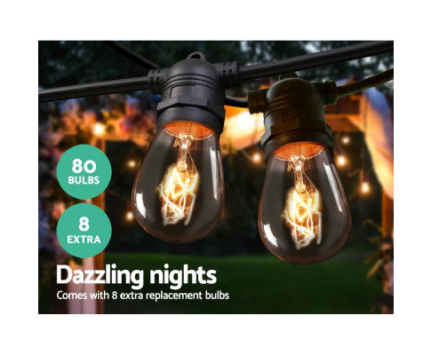 74m LED Festoon String Lights Outdoor Christmas Wedding Waterproof Garden Decor - Nurns