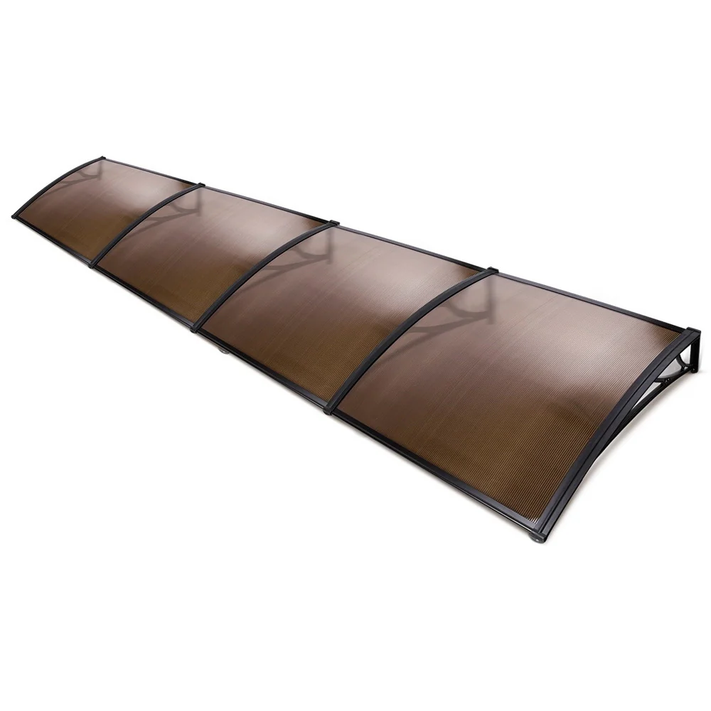 Instahut Window Awning Door Canopy 1m x 4m Brown Sheet Black Plastic Frame - Nurns
