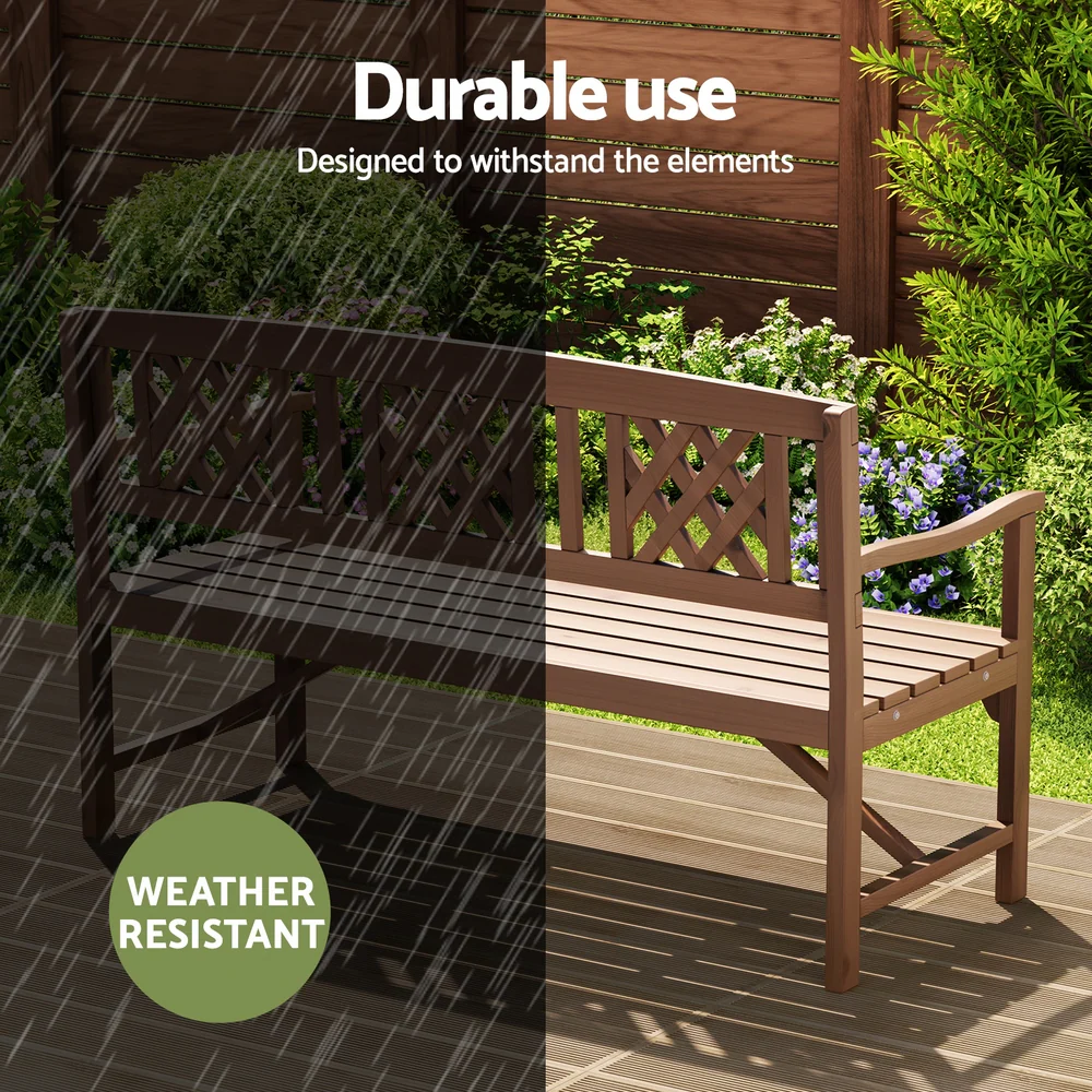 Solene Wooden Garden Bench 3 Seat Patio Furniture Timber Outdoor Lounge Chair - Natural - Nurns