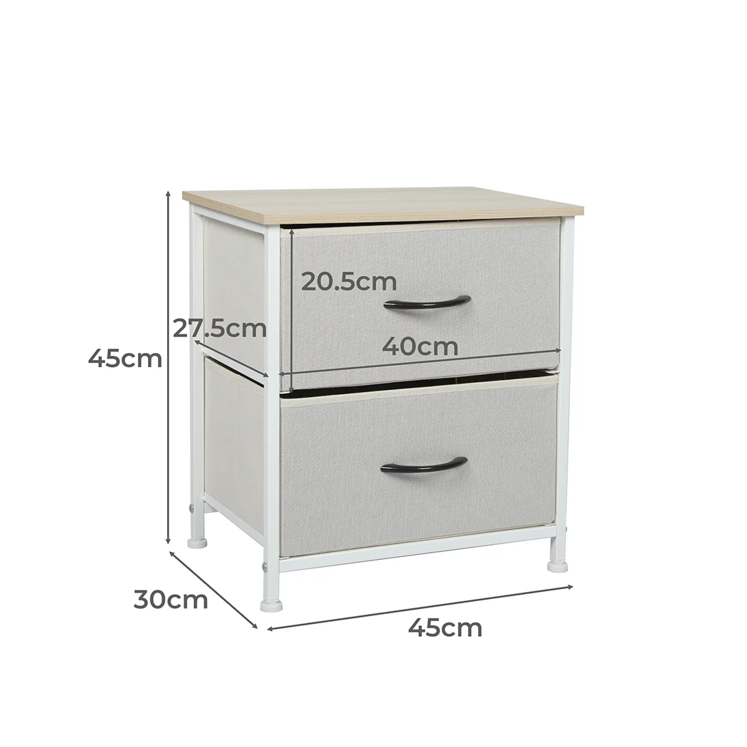 Waterloo Fabric Bedside Tables with 2 Drawers - Beige - Nurns