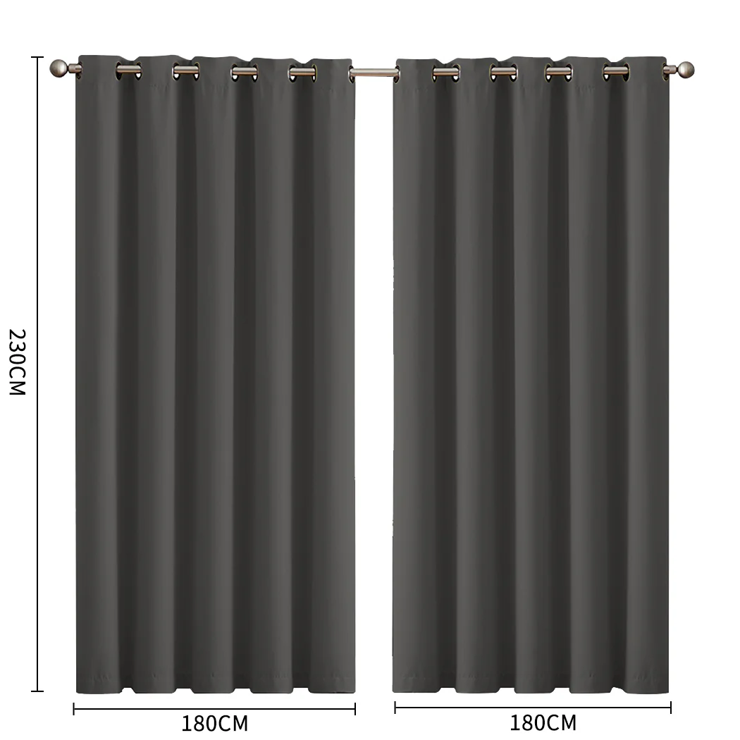 Set of 2 180x230cm Blockout Curtains Panels 3 Layers - Charcoal - Nurns