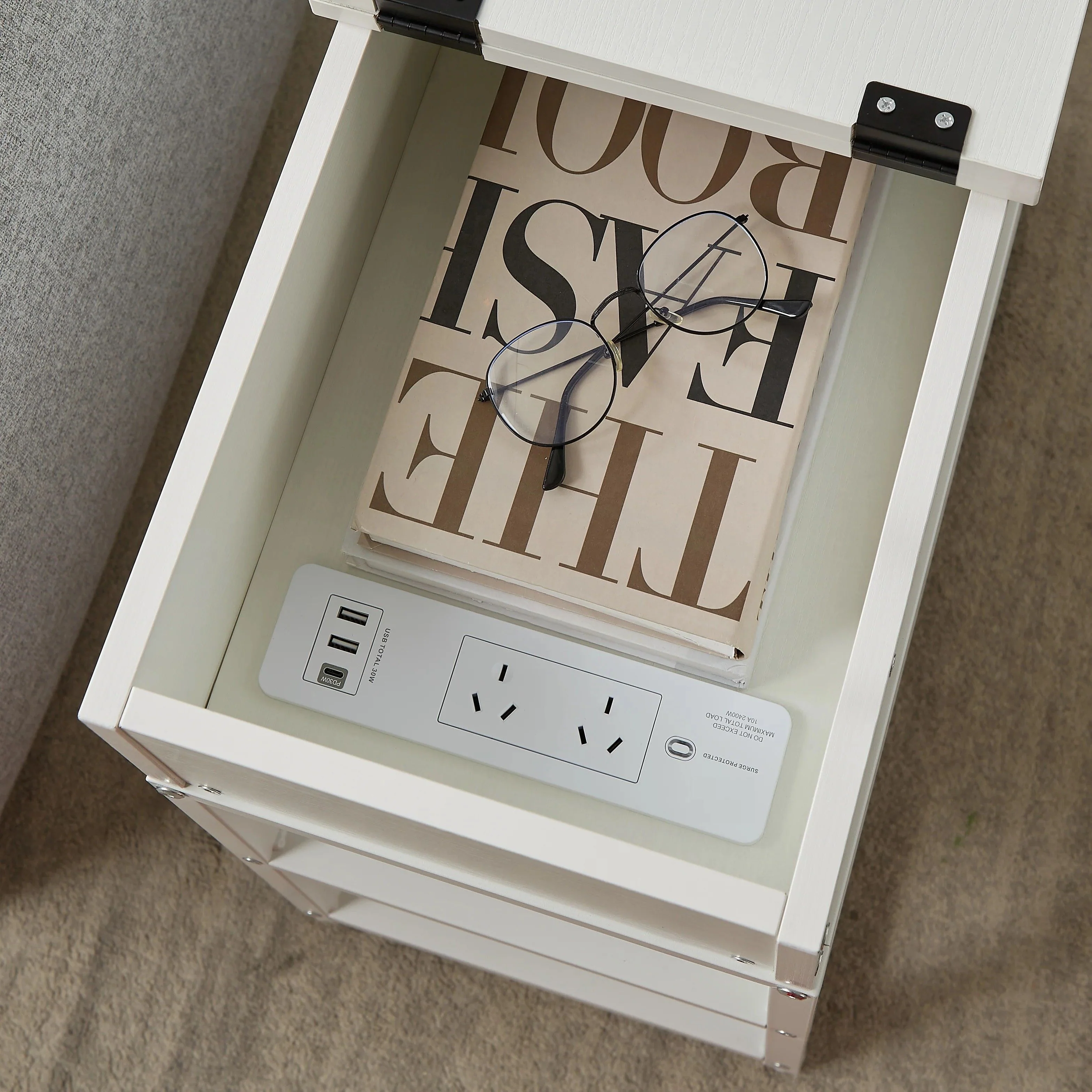 Robson Bedside Tables Multi-Tier with Powerboard - White - Nurns