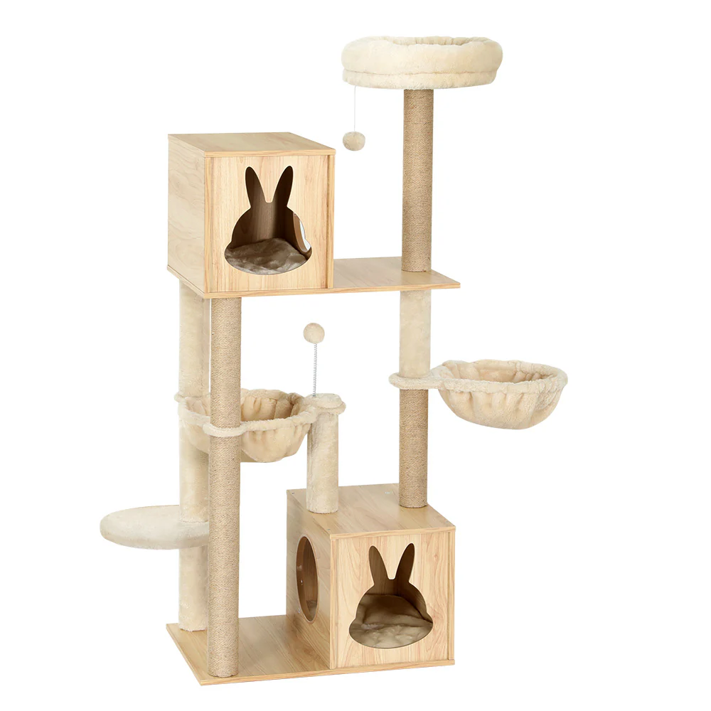 Cat Tree 141cm Tower Scratching Post Scratcher Wood Bed Condo Toys House Ladder - Nurns