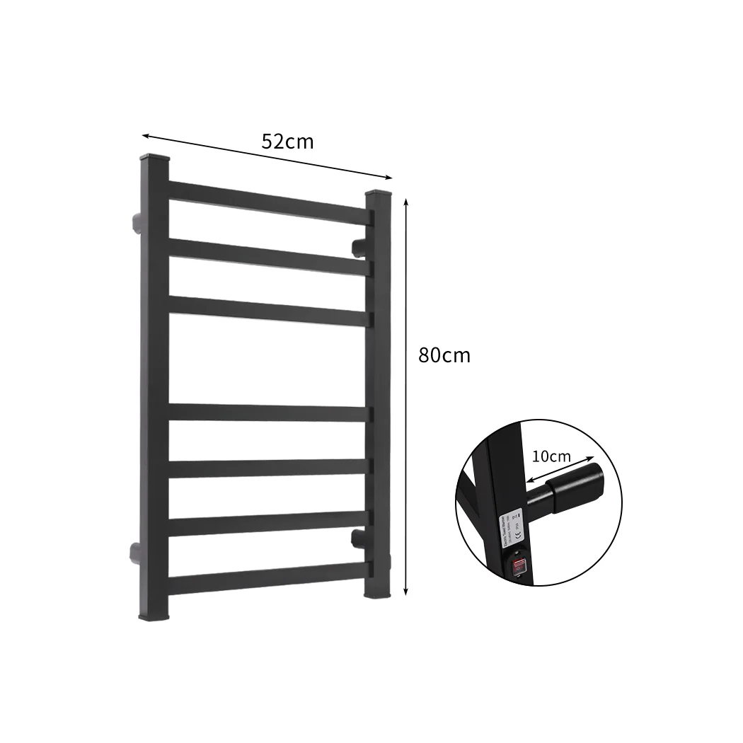 Heated Towel Rail Warmer Rack Wall Mounted - Black - Nurns