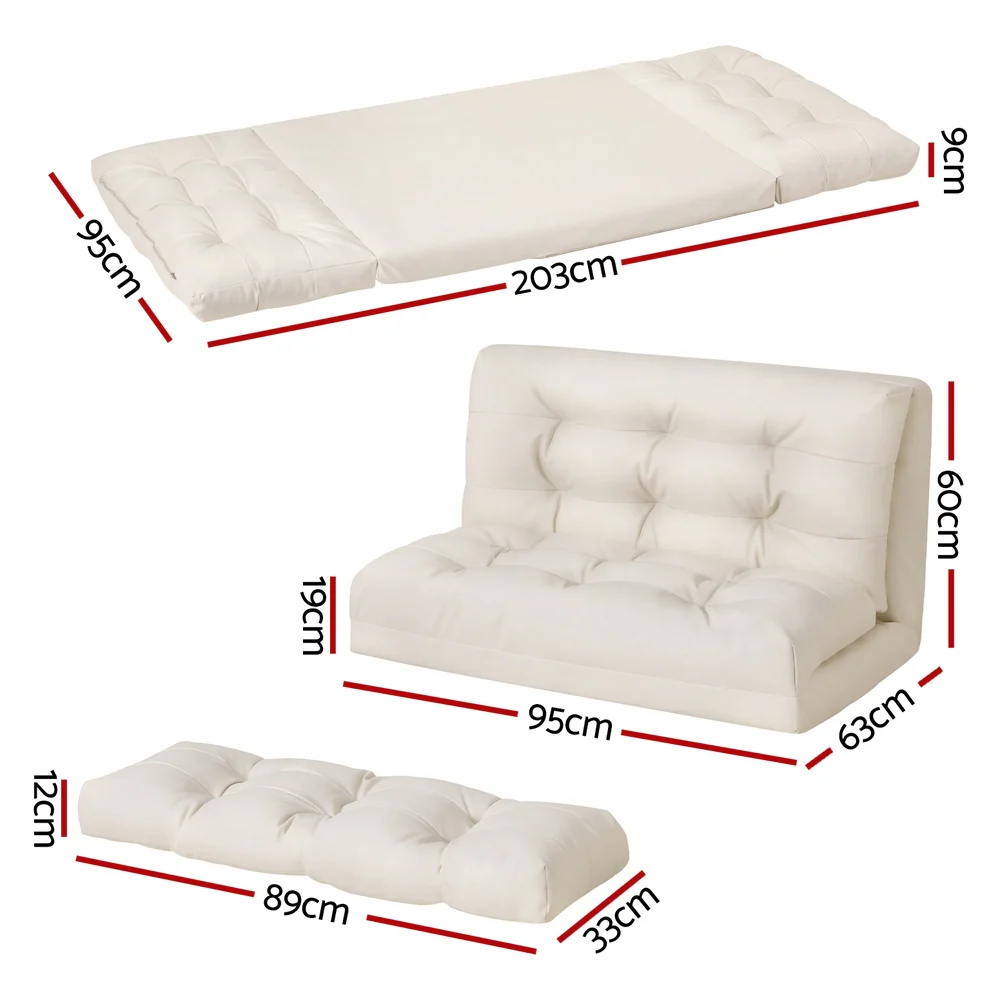 Micah 2-Seater Floor Lounge Sofa Bed Pillow Leather - White - Nurns