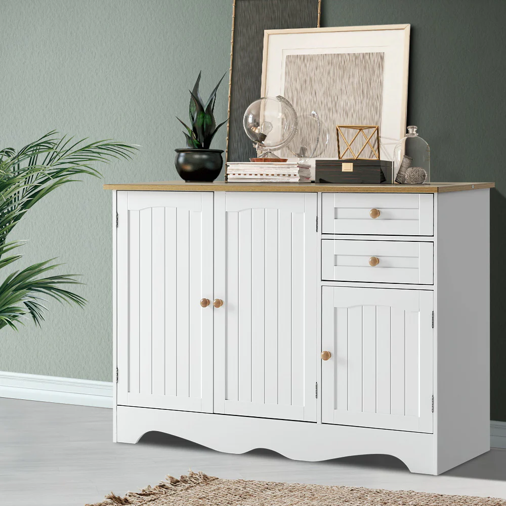 Lysander Wooden Buffet Sideboard 3 Doors - White - Nurns