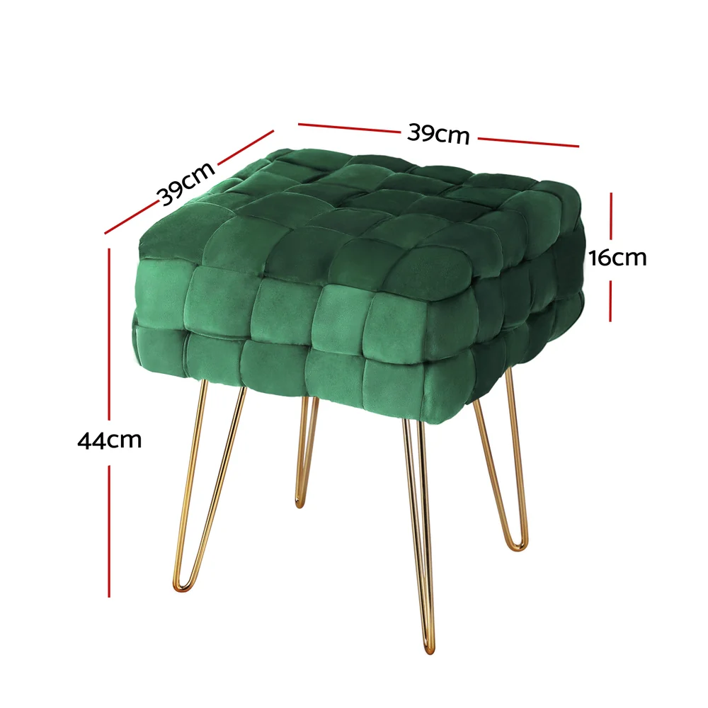 Ottoman Foot Stool Vanity Woven Velvet - Green - Nurns