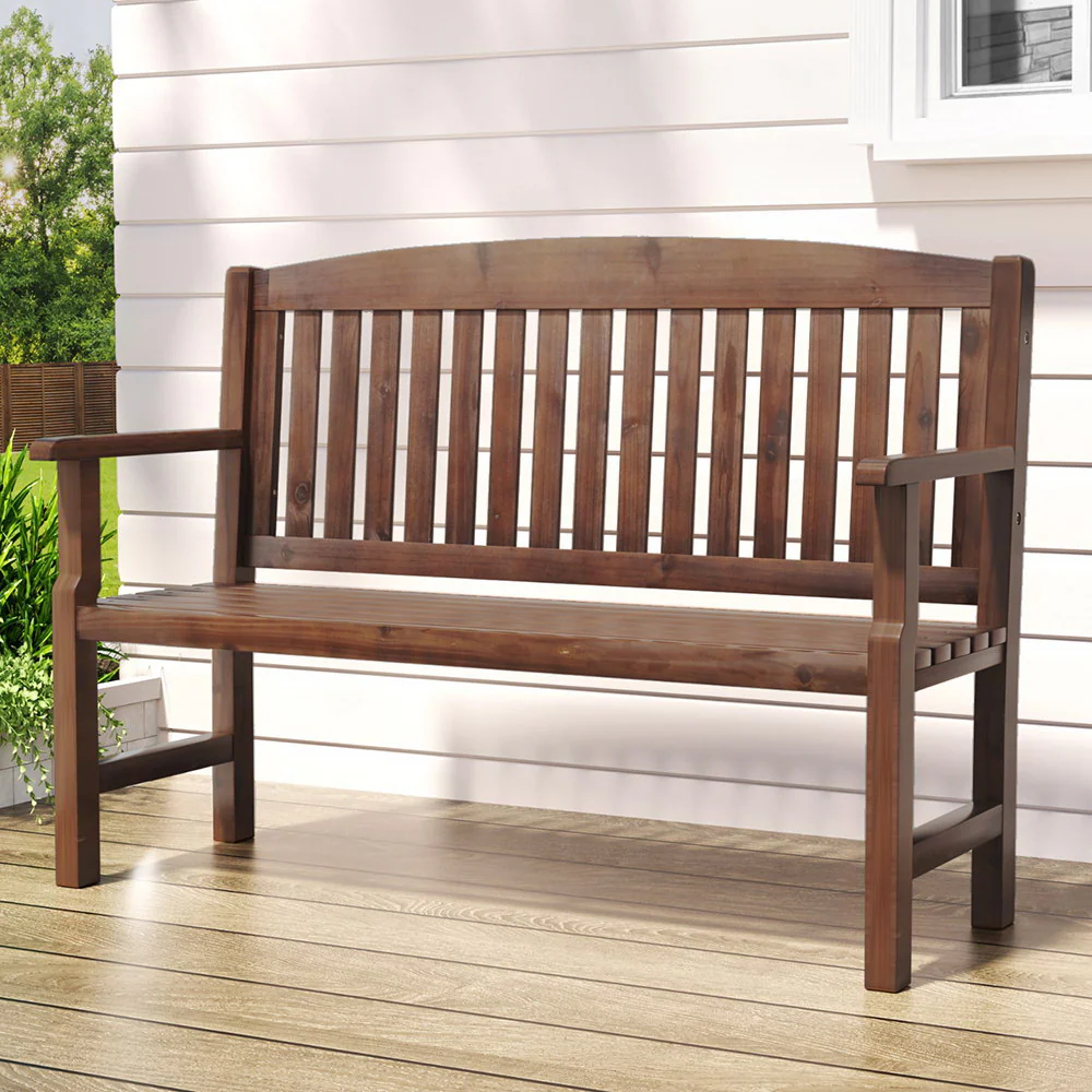 Emeric Outdoor Garden Bench Seat Wooden Chair Patio Furniture Timber Lounge - Brown - Nurns