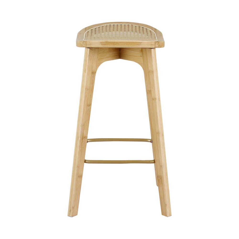 Set of 2 Lisbon Bar Stools Bamboo Rattan Stool Counter Chair Kitchen Barstools - Natural Wood - Nurns
