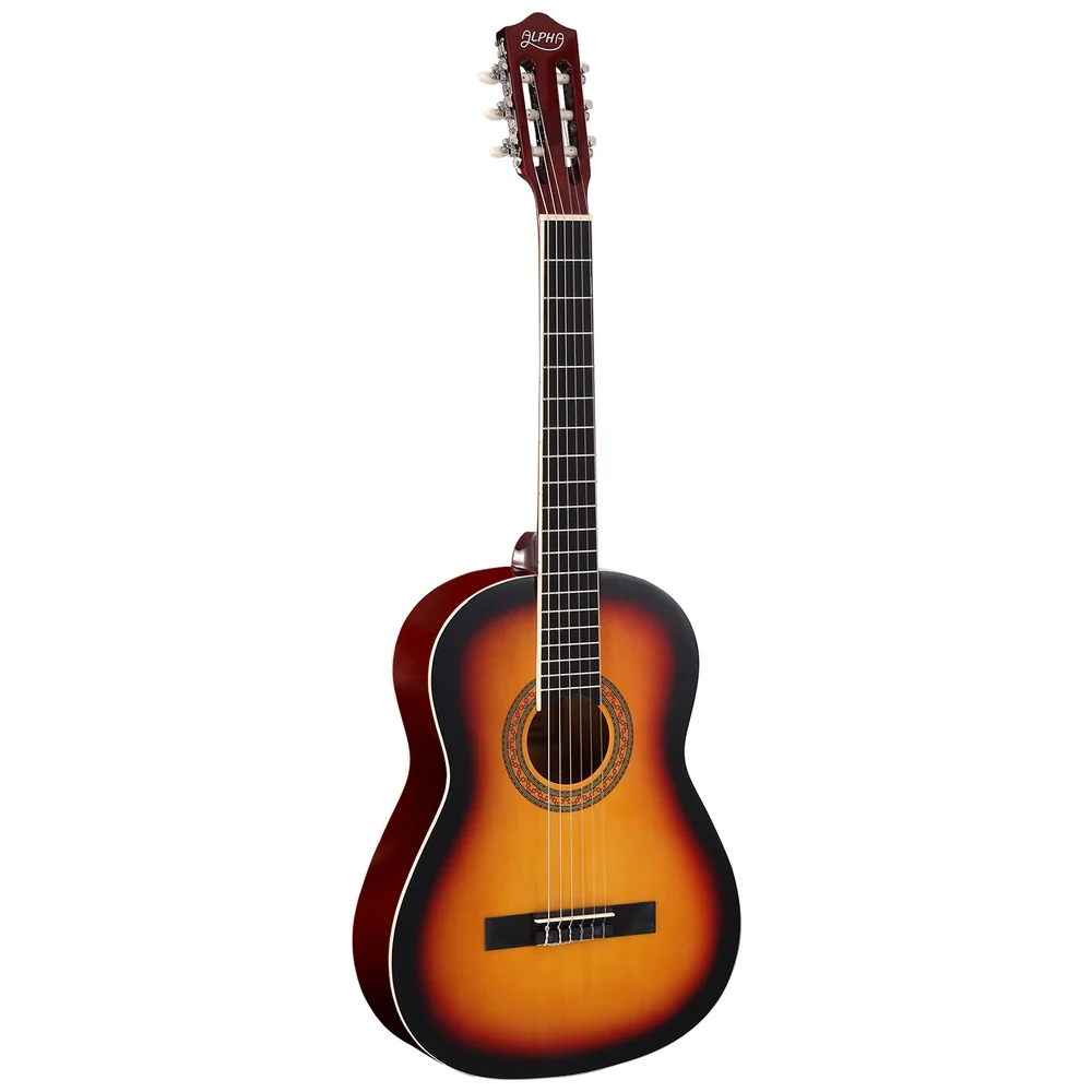 Alpha 39 Inch Classical Guitar Wooden Body Nylon String Beginner Gift Sunburst - Nurns