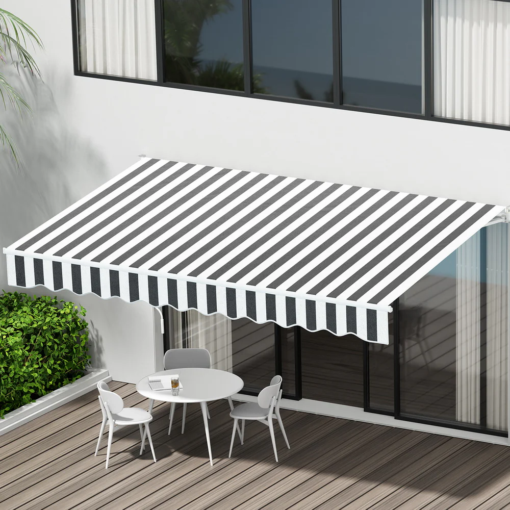 Instahut Retractable Folding Arm Awning Manual Sunshade 3Mx2.5M Grey White - Nurns