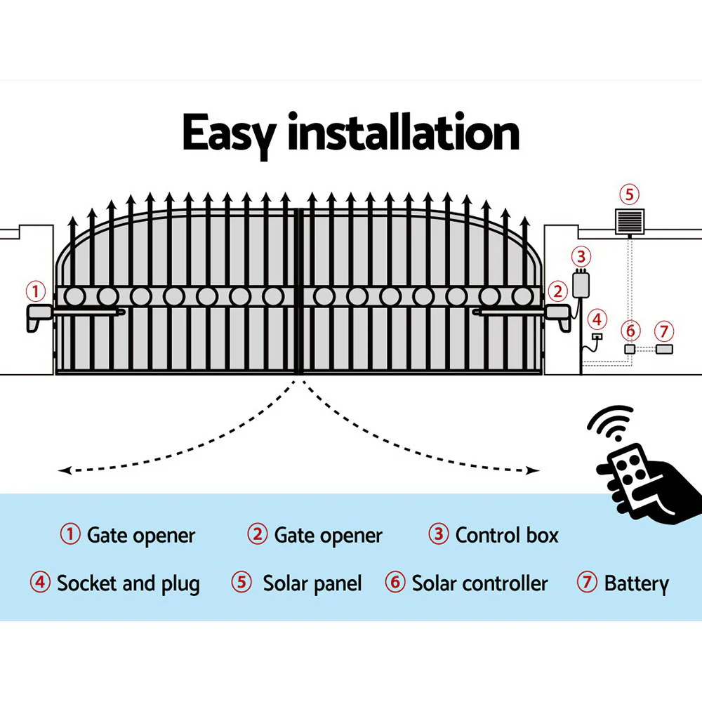 Dual Swing Gate Opener 800KG 20W Solar Panel - Nurns