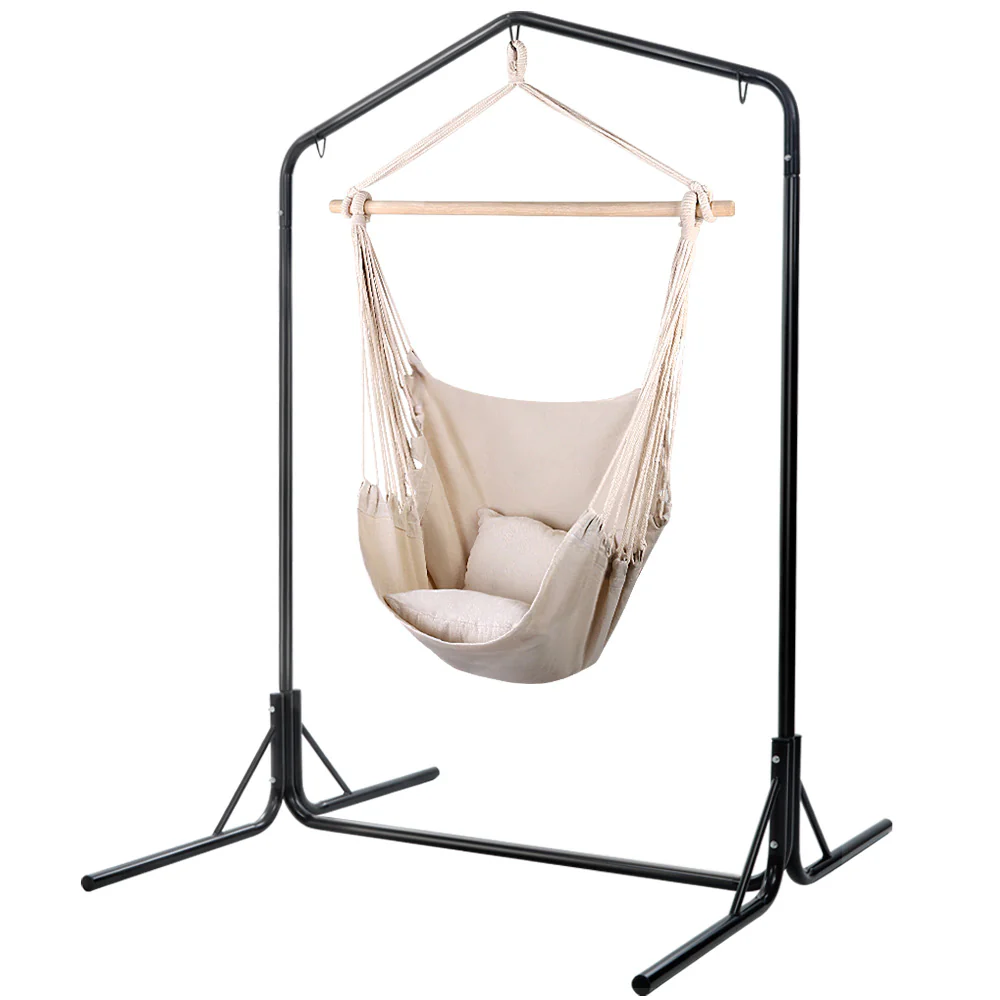 Outdoor Hammock Chair with Stand Hanging Hammock with Pillow - Cream - Nurns