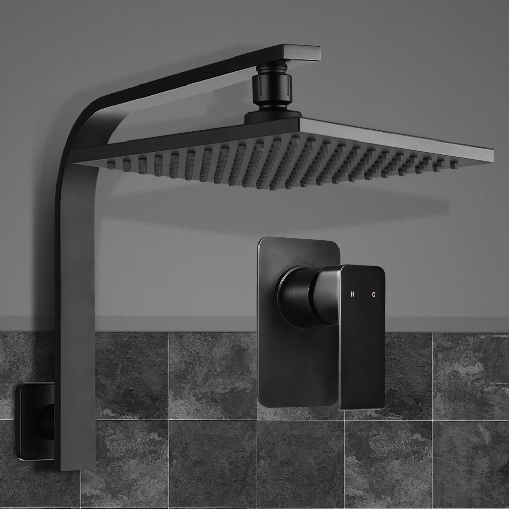 8'' Rain Shower Head Wall Arm Square High Pressure Mixer Tap Black - Nurns