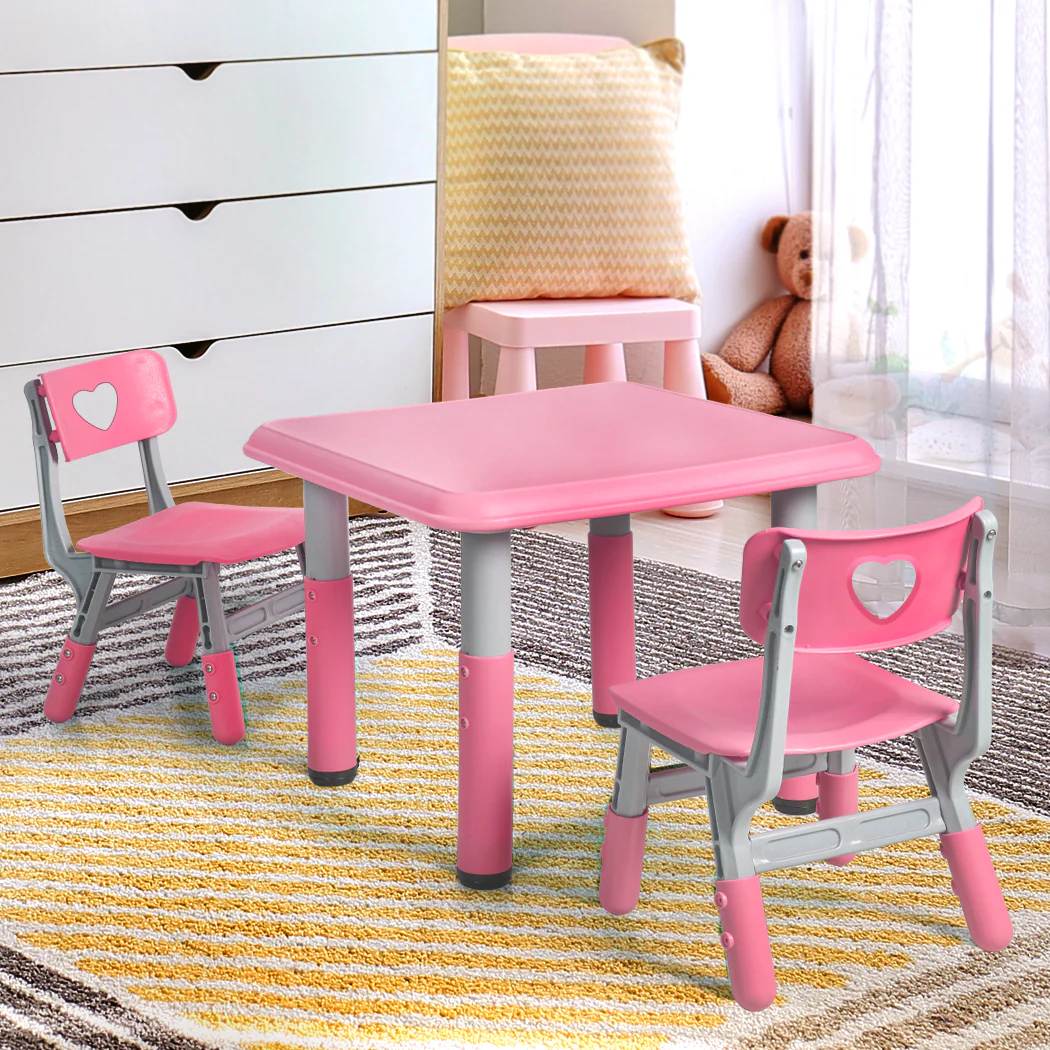 Patsey 3-Piece Kids Table & Chairs Set Children Furniture Toys Play Study Desk - Pink - Nurns