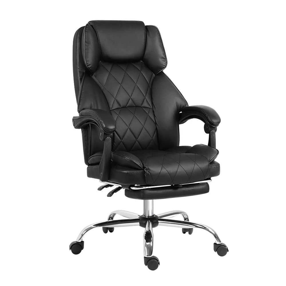 Artiss Executive Office Chair Leather Footrest Black - Nurns