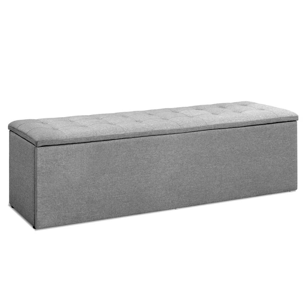 Storage Ottoman Blanket Box Grey LARGE Fabric Rest Chest Toy Foot Stool - Nurns