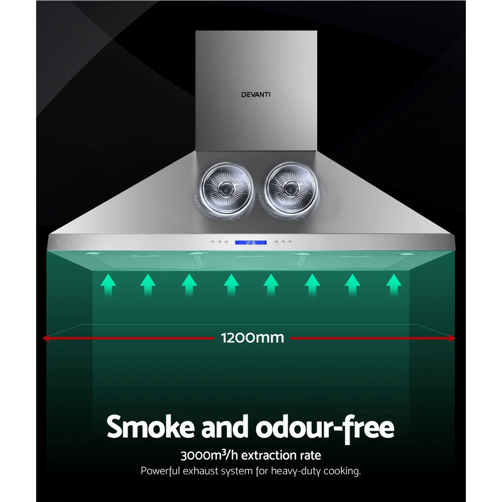 Devanti 1200mm Range Hood 120cm BBQ Commercial Rangehood - Nurns