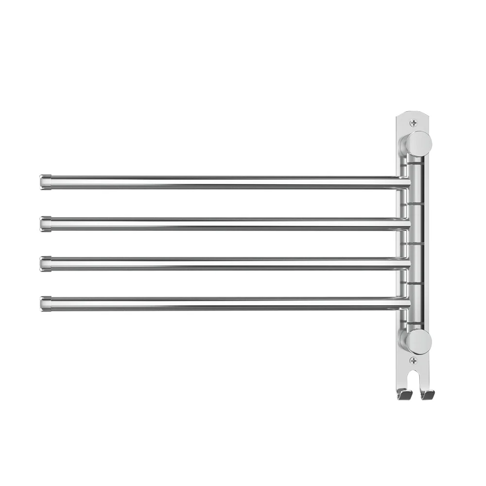 Towel Rail Rack Holder 4 Bars Wall Mounted Stainless Steel Swivel Hanging Hook - Nurns