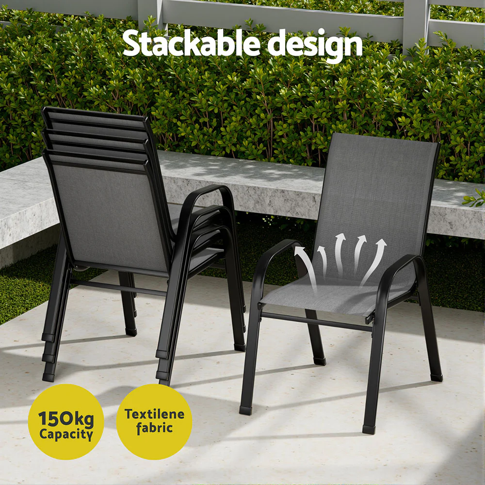 Yara 4-Seater Table and Chairs Patio Furniture 5-Piece Outdoor Dining Set - Grey - Nurns
